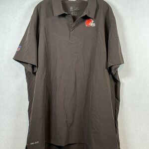 Cleveland Browns Shirt 2XLarge Brown Polo Snap NFL Football Dri Fit Nike NWOT